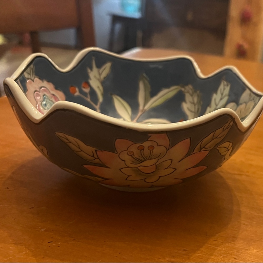 Artistic Floral Ceramic Bowl - Multicolor - Picture 4 of 4